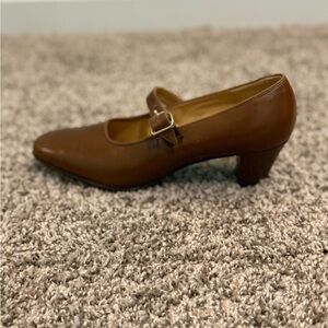 Elegant Brown Leather Mary Jane Heels